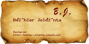 Böhler Jolánta névjegykártya